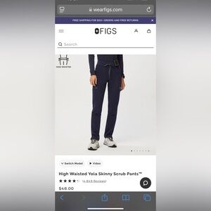 Figs Navy Blue High Waisted Scrub Pants L